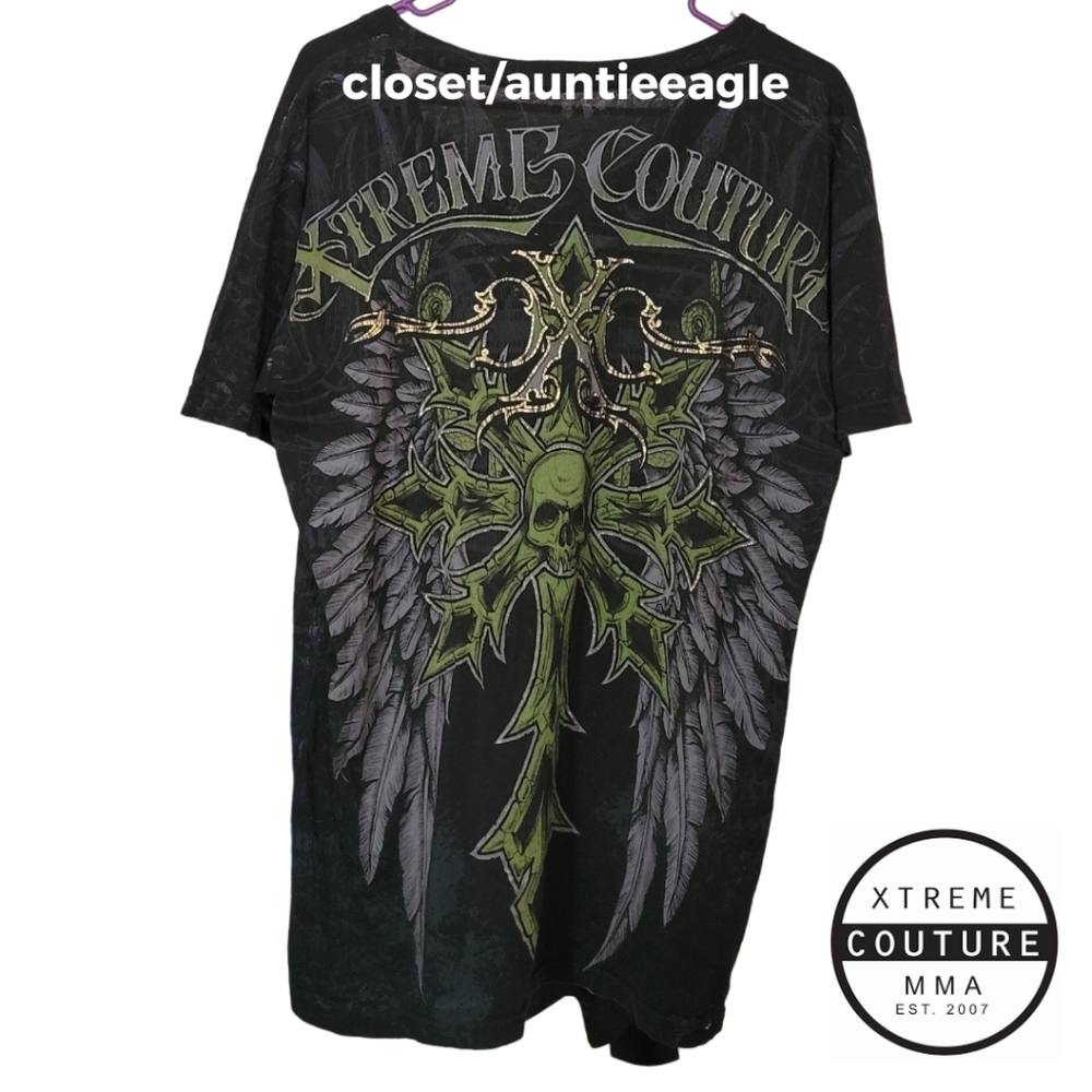 EXTREME COUTURE Official MMA Mens Large Tee Black w/Green & Gold Ink NWOT